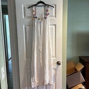 Akasa (Asos Brand) Beach Coverup w/ Rainbow Pom Pom Tassels on collar